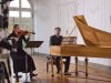 Gerd Amelung and Claudia Mende (Capella Jenensis) during the video recording in the white hall of Schloss Ettersburg on the 22nd October 2021