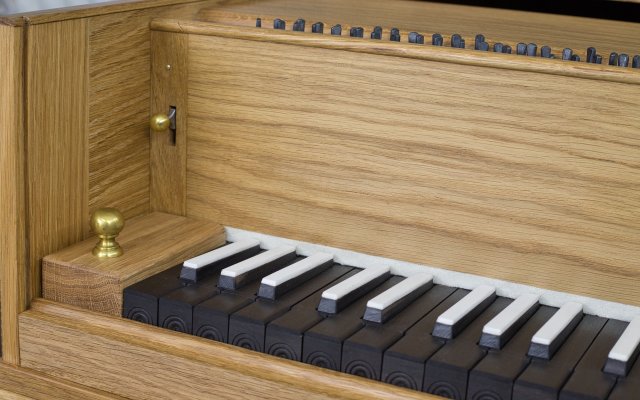 Dattaglio della tastiera e dei pomelli d'ottone