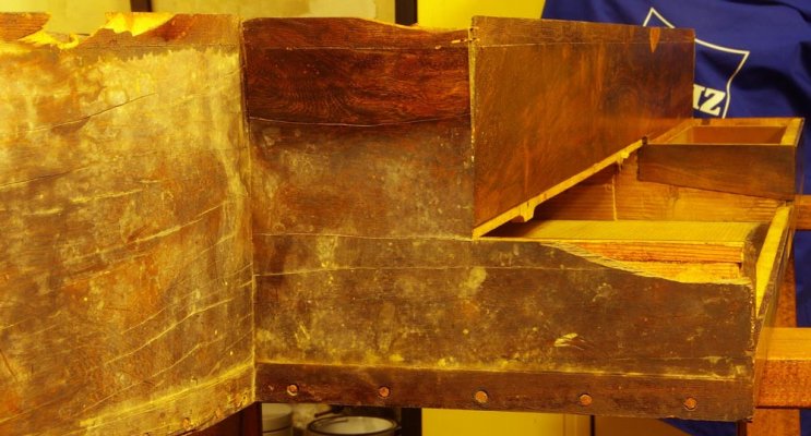 das Palisanderholz der Wände vor und nach der Reinigung